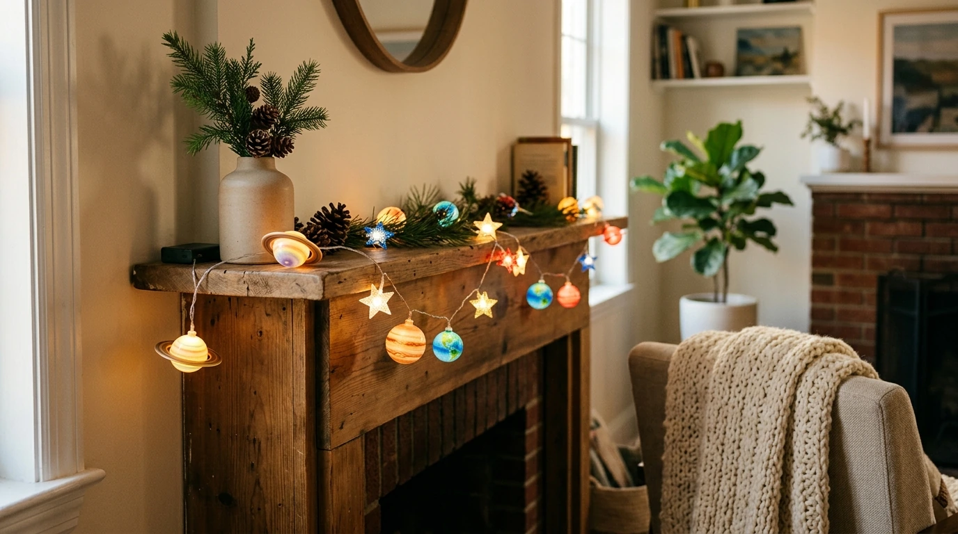 Planet & Star String Lights: Battery Holiday Glow